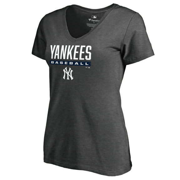 Women's Ash New York Yankees Win Stripe V-Neck T-Shirt