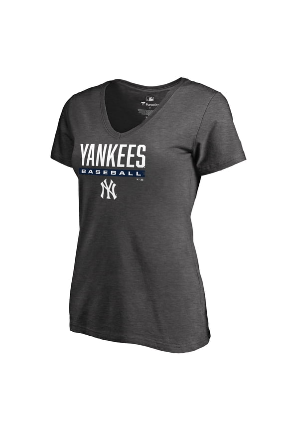 Women's Ash New York Yankees Win Stripe V-Neck T-Shirt