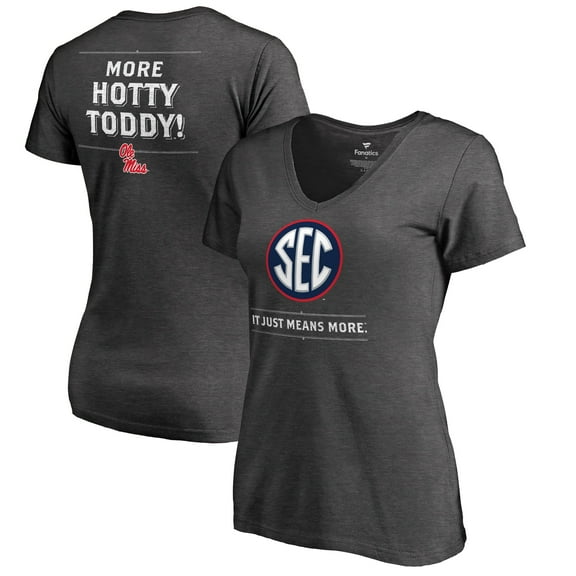 Women's Ash Ole Miss Rebels SEC Means More Slim Fit V-Neck T-Shirt