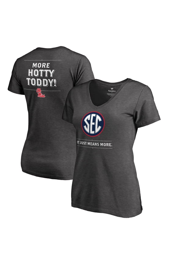 Women's Ash Ole Miss Rebels SEC Means More Slim Fit V-Neck T-Shirt