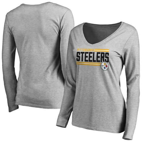 Women's Ash Pittsburgh Steelers Iconic Collection On Side Stripe Long Sleeve V-Neck T-Shirt