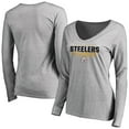 thumbnail image 1 of Women's Ash Pittsburgh Steelers Iconic Collection Script Assist Long Sleeve V-Neck T-Shirt, 1 of 3