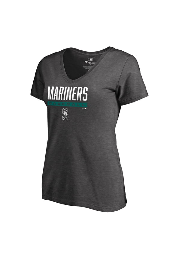 Women's Ash Seattle Mariners Win Stripe V-Neck T-Shirt