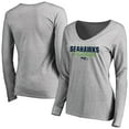 thumbnail image 1 of Women's Ash Seattle Seahawks Iconic Collection Script Assist Long Sleeve V-Neck T-Shirt, 1 of 3