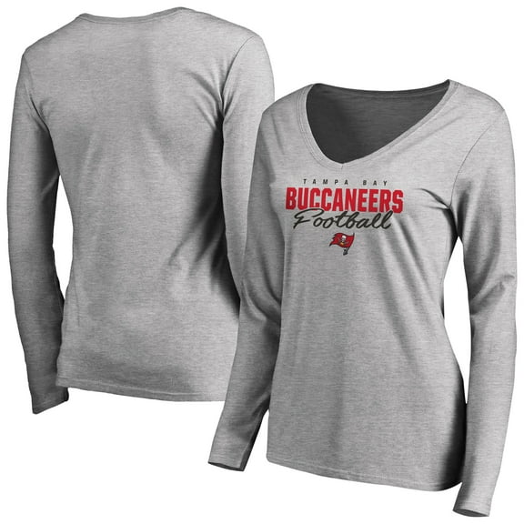 Women's Ash Tampa Bay Buccaneers Iconic Collection Script Assist Long Sleeve V-Neck T-Shirt