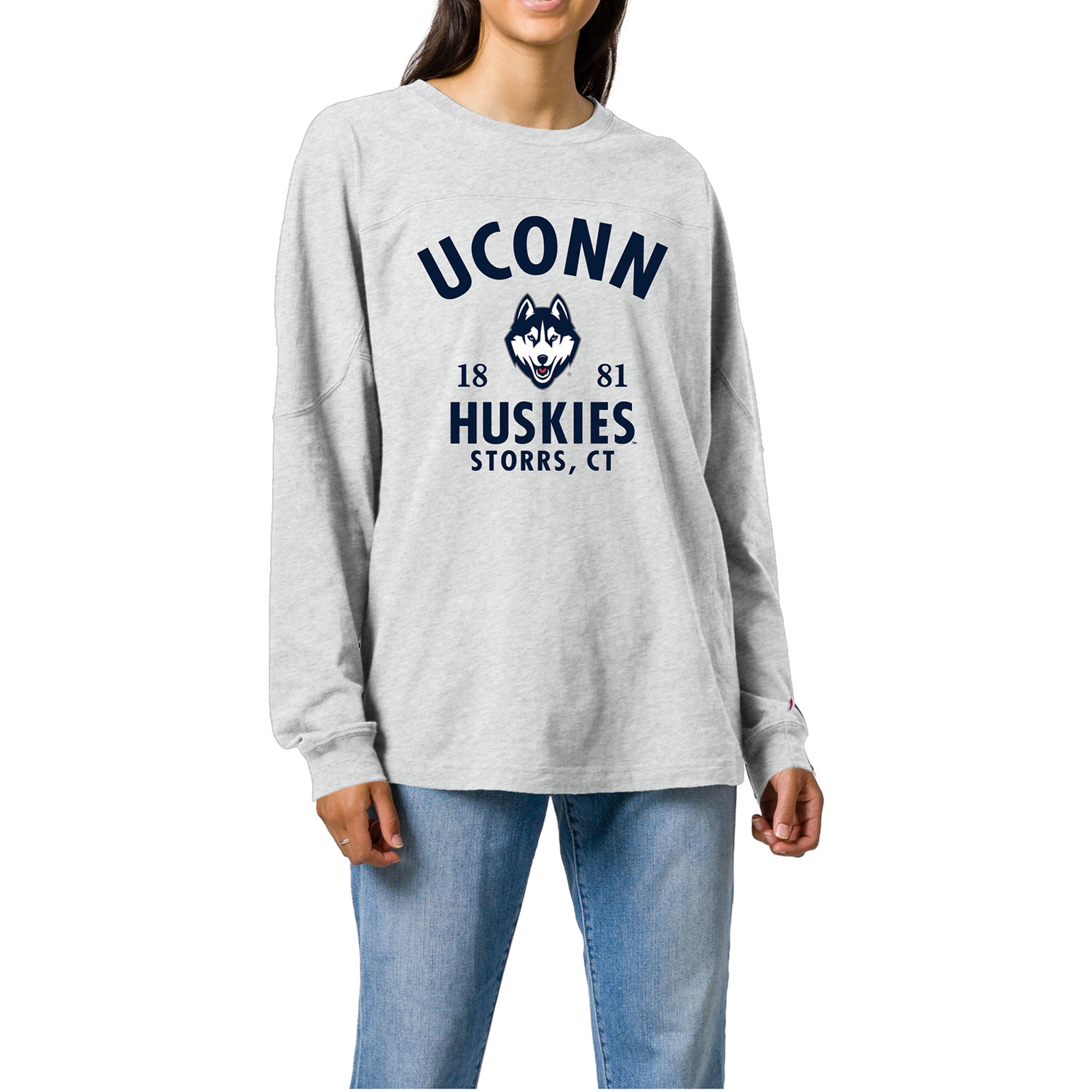 Women's Ash UConn Huskies Throwback Oversized Long Sleeve T-Shirt