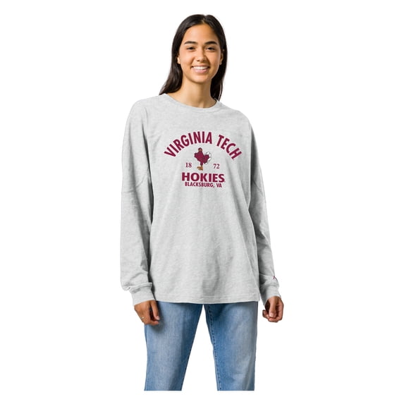 Women's Ash Virginia Tech Hokies Throwback Oversized Long Sleeve T-Shirt