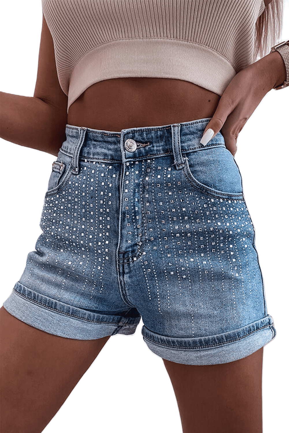 Women's Ashleigh Blue Rhinestone Embellished Denim Shorts