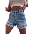 thumbnail image 1 of Women's Ashleigh Blue Rhinestone Embellished Denim Shorts, 1 of 7