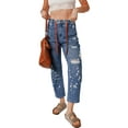 thumbnail image 1 of Women's Ashleigh Blue Ripped Distressed Cropped Straight Jeans with Rope Waist | [ZhiHiMeRi] | 10, 1 of 6