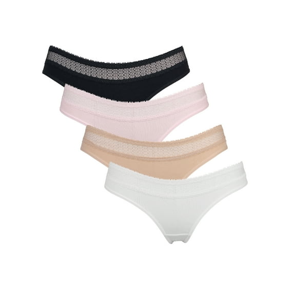 Women's Assorted Cotton Mesh Thong Panties Underwear, 4-Pack
