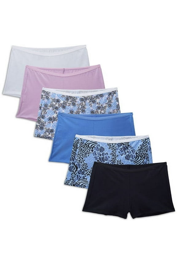 Women's Assorted Cotton Shortie Boyshort Panties, 6 Pack