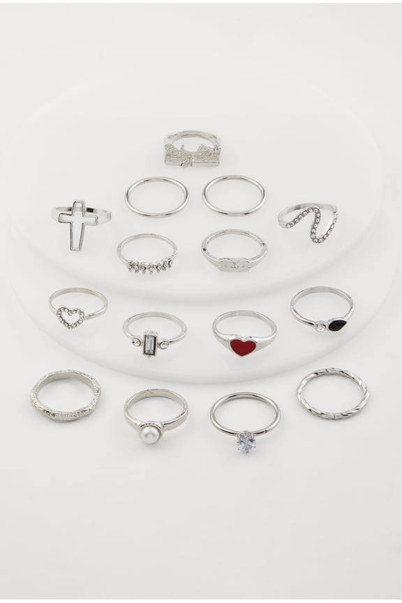 Women's Assorted Cubic Zirconia Metallic Rings Set of 15