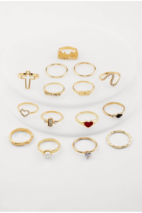 Women's Assorted Cubic Zirconia Metallic Rings Set of 15