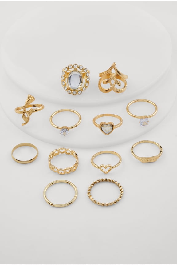 Women's Assorted Cubic Zirconia Sculptural Rings Set of 12