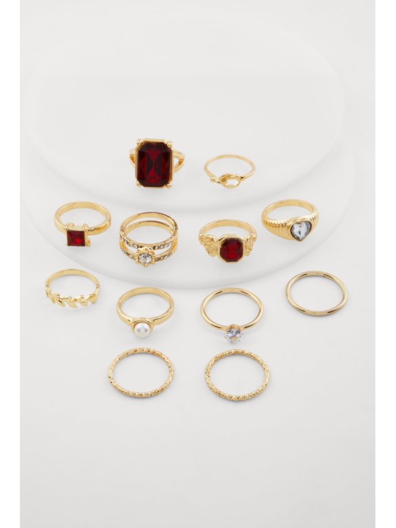 Women's Assorted Faux Pearl and Cubic Zirconia Rings Set of 12