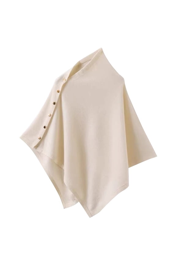 Women's Asymmetric Button Shawl Wrap, Lightweight Knit Poncho Cape with Versatile Styling, Open Front Cardigan for Daily Wear, Travel, Spring Summer Fall All Season Layering-Beige