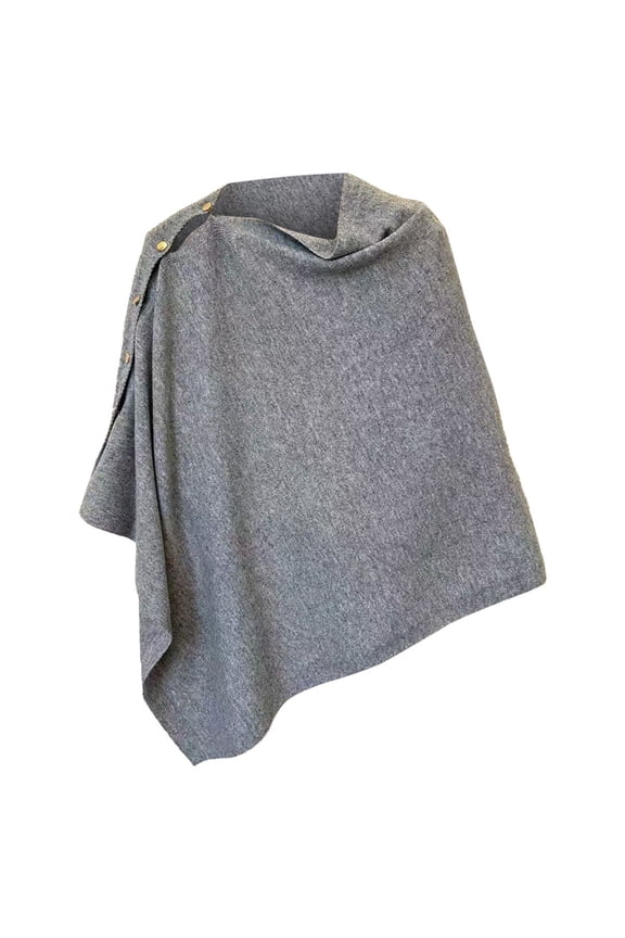 Women's Asymmetric Button Shawl Wrap, Lightweight Knit Poncho Cape with Versatile Styling, Open Front Cardigan for Daily Wear, Travel, Spring Summer Fall All Season Layering-Gray