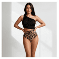 thumbnail image 1 of Women's Asymmetric Crop Top and Leopard Print High Waist Bikini Bottoms, 1 of 5