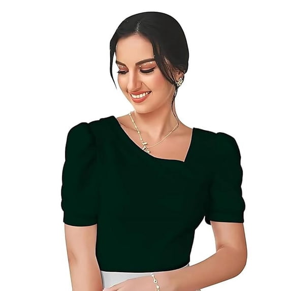 Women's Asymmetric Neck Puff/Balloon Bishop Sleeve Elegant Casual Tee Top