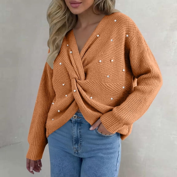 Women's Asymmetrical Batwing Sleeve Pullover, Deep V-Neck Backless Knit Sweater, Loose Fit Casual Top, Stretchy Comfort Wear, Unique Design Everyday Blouse, Soft Relaxed Tunic Khaki One Size