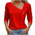 thumbnail image 1 of Women's Asymmetrical Collar Blouse Long Sleeve V Neck Dressy Office Wear Red S, 1 of 5