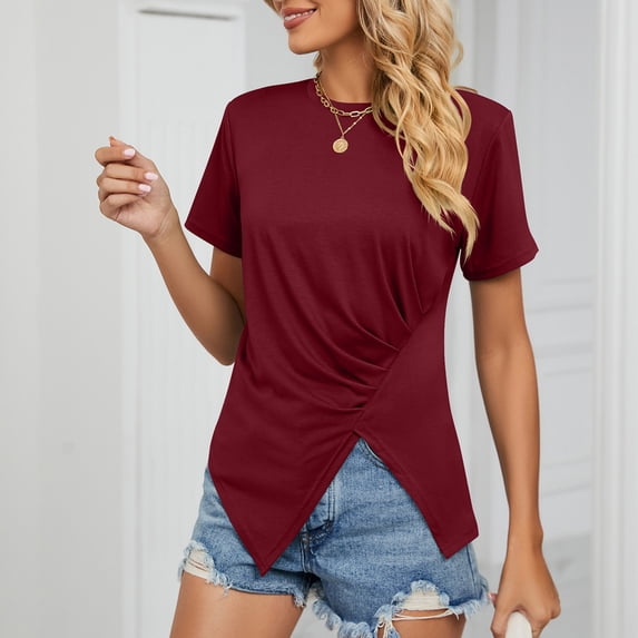 Women's Asymmetrical Hem Crew Neck Short Sleeve T-Shirt