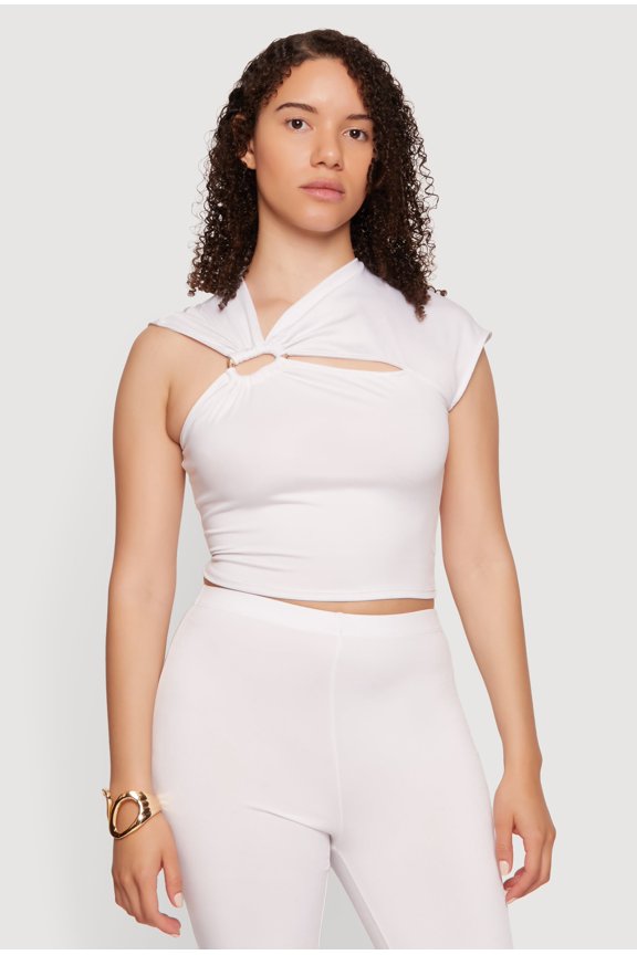 Women's Asymmetrical Keyhole Neckline Crop Top