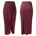 thumbnail image 1 of Women's Asymmetrical Midi Skirt, High Waist Draped Casual Skirt with Wrap Waist, Solid Color Elastic Waist Maxi Skirt for Daily Wear, Spring, Summer and Autumn Wine M, 1 of 7