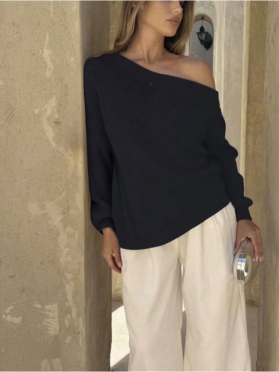 Women's Asymmetrical Neck Sweater Long Sleeve Top for Fall Winter Spring Daily Wear