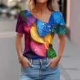 thumbnail image 1 of Women's Asymmetrical Neck Tee Floral Tshirts Short Sleeve Blouse Loose Tunic Tops Summer Clothes, 1 of 4