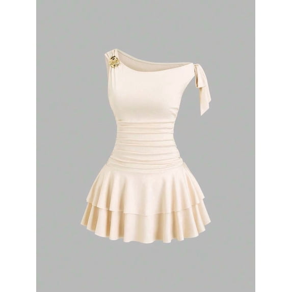 Women's Asymmetrical One Shoulder Mini Dress Ruched Bodycon Tiered Ruffle Hem Party
