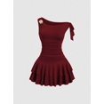 thumbnail image 1 of Women's Asymmetrical One Shoulder Mini Dress Ruched Bodycon Tiered Ruffle Hem Party, 1 of 6