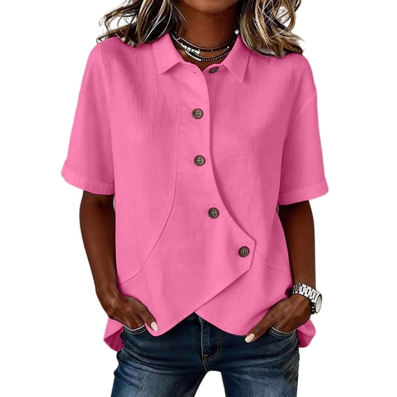 Women's Asymmetrical Placket Button-Down Shirt Casual Regular Fit Short Sleeve Tops Spring Summer Daily Top 3XL
