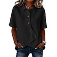 thumbnail image 1 of Women's Asymmetrical Placket Button-Down Shirt Casual Regular Fit Short Sleeve Tops Spring Summer Daily Top M, 1 of 6
