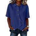 thumbnail image 1 of Women's Asymmetrical Placket Button-Down Shirt Casual Regular Fit Short Sleeve Tops Spring Summer Daily Top XL, 1 of 6