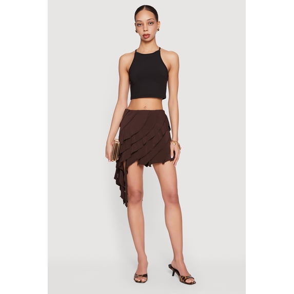Women's Asymmetrical Ruffle Tiered Mini Skirt