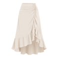 thumbnail image 1 of Women's Asymmetrical Ruffle Wrap Midi Skirts Flowy Western Cowgirl Skirts (Beige XL), 1 of 6