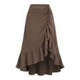 thumbnail image 1 of Women's Asymmetrical Ruffle Wrap Midi Skirts Flowy Western Cowgirl Skirts (Brown S), 1 of 6