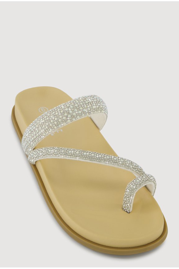 Women's Asymmetrical Studded Rhinestone Toe Loop Sandals