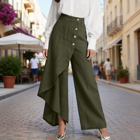 Women's Asymmetrical Wrap Wide Leg Jeans High Waisted Button Front Denim Pants for Casual & Streetwear Y2K Outfits Army Green 2XL