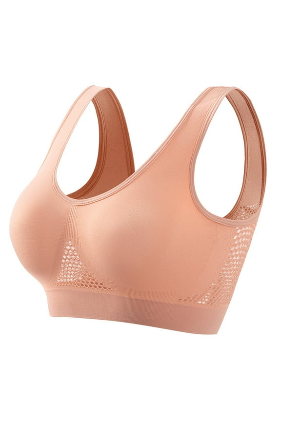 Women's Athletic Bra Breathable Eyelet Bralettes Wirefree Yoga Bra Full Support Thin Cup Bust Uplift Underwear Flawless Fit High Impact Sports Dry-Quicky Bras with No Padding