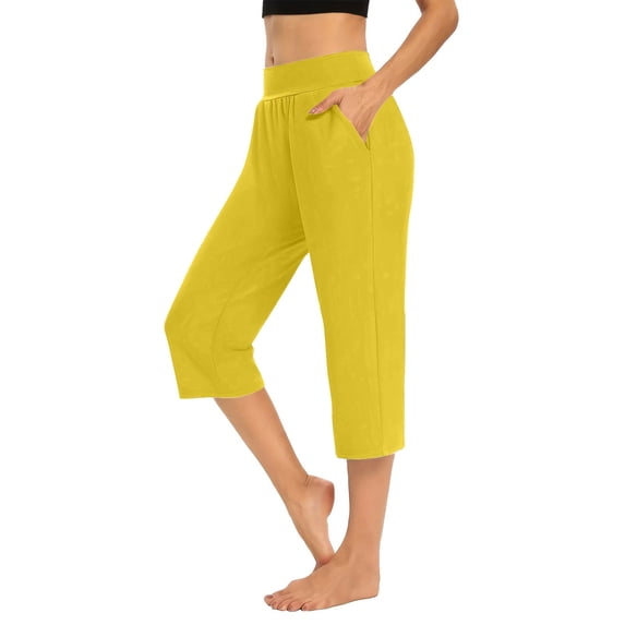 Women's Athletic Capris with Pockets and Elastic Waist Petite Casual Solid Color Cropped