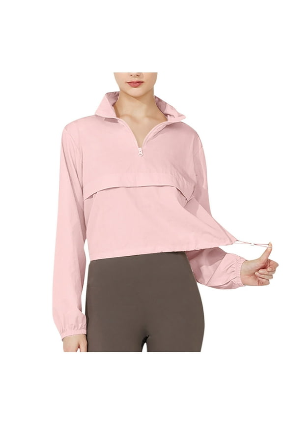 Women's Athletic Cropped Jacket Lightweight Windbreaker Sport Jacket Quarter Zip Long Sleeve Workout Tops Gym Yoga