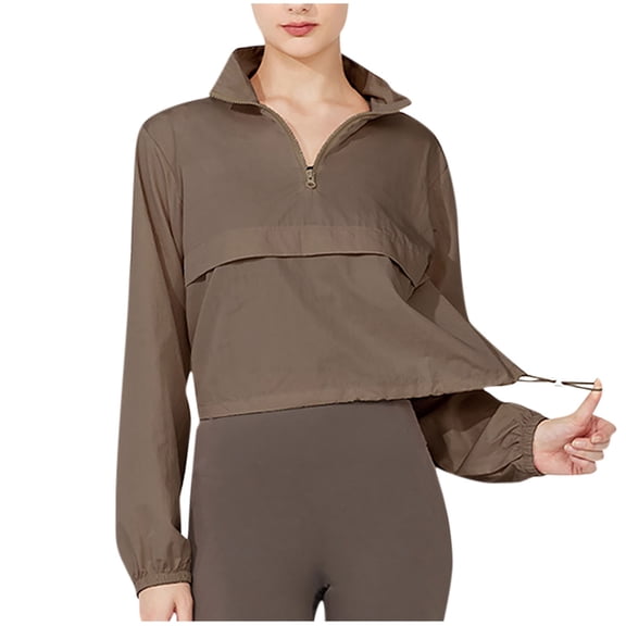 Women's Athletic Cropped Jacket Lightweight Windbreaker Sport Jacket Quarter Zip Long Sleeve Workout Tops Gym Yoga