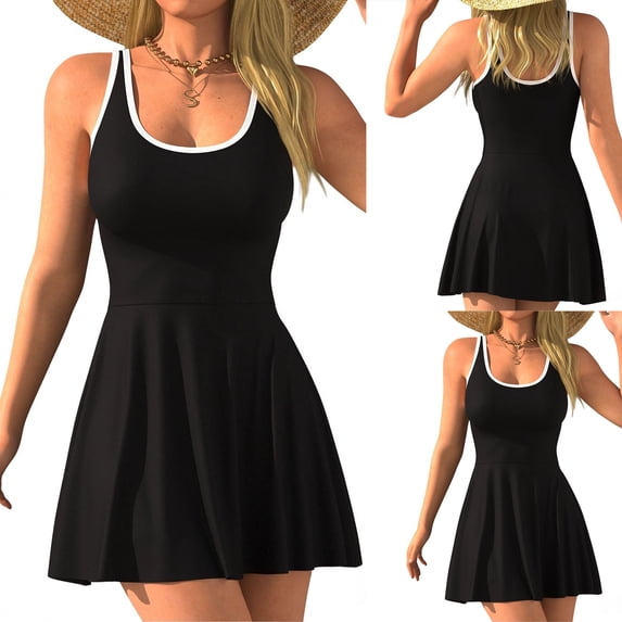 Women's Athletic Dress Mini U Neck Sleeveless Built In Shorts With Pockets Tennis Graduation