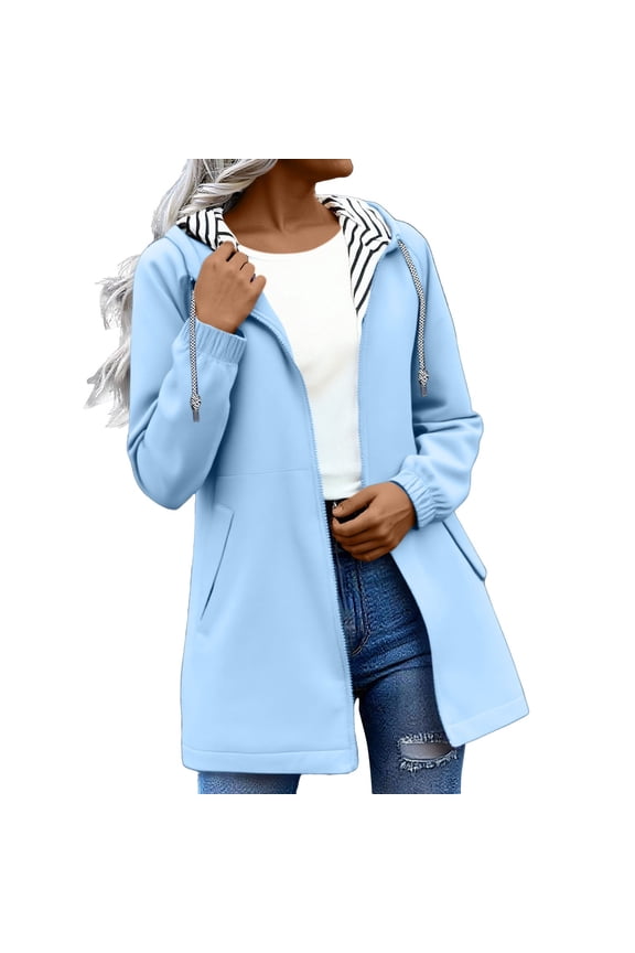 Women's Athletic Full Zip Lightweight Workout Jacket Hiking Jackets Long Hooded Trench Coats Sport Casual Workout Hoodie Outerwear with Pockets QURATI L