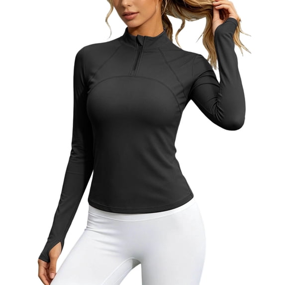Women's Athletic Half Zip Pullover Sweatshirt Workout Top Crop Quarter Zip Pullover Yoga Running Jackets