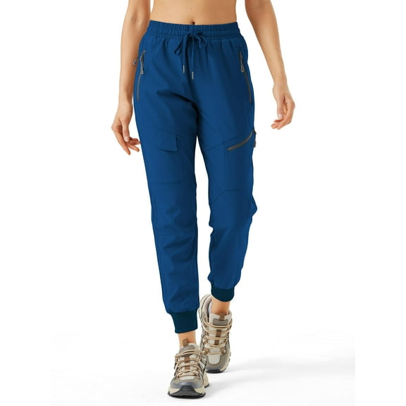 Women's Athletic Hiking Cargo Joggers Pants Outdoor Workout Lightweight Quick Dry UPF 50 Zipper Pockets Haze Blue XXL