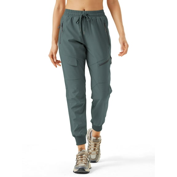 Women's Athletic Hiking Cargo Joggers Pants Outdoor Workout Lightweight Quick Dry UPF 50 Zipper Pockets Iron Grey XXXL